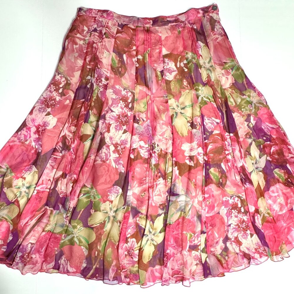 Jones New York Silk Chiffon Pink Floral Skirt 35"W Flowy Fairy Romantic Feminine - Picture 7 of 12